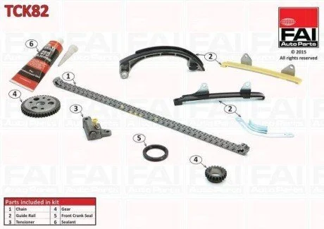 Комплект цепи ГРМ (Цепь+звездочки+натяжник+лыжи) Toyota Yaris 1.3 05- Fischer Automotive One (FA1) TCK82