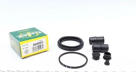 Ремкомплект гальмівного супорта переднього VW LT28-55 96-06; AUDI 100 82-91; FORD Escape 00-07, Maverick 00-07; MERCEDES-BENZ Sprinter 906 06-18, Sprinter 909 18-; BMW X5 E53 00-07, Z4 E85-86 02-08; MAZDA Tribute 00-07; LAND ROVER Range Rover 02-12; FRENKIT 260002