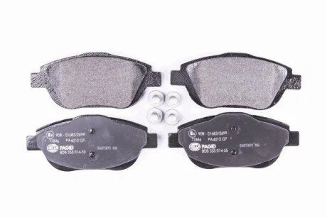 Фото к-кт колодок перед Citroen C3, DS3, Peugeot 2008 09- HELLA 8DB 355 014-551 К-кт колодок перед Citroen C3, DS3, Peugeot 2008 09- HELLA 8DB 355 014-551