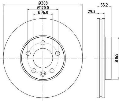 Тормозной диск перед. T5 03- (R16) (308x30) (вент.) HELLA 8DD355109-661 (фото 1)