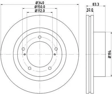 Гальмівний диск перед. Lexus LX/Cruiser 200 07- 4.4-6.0 (PRO) HELLA 8DD355116-551