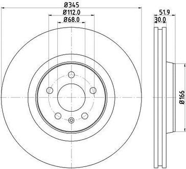 Тормозной диск перед. A4/A5/A6/A7/Q5/Macan 07- 1.8-3.2 (PRO) 345mm HELLA 8DD355117-181 (фото 1)