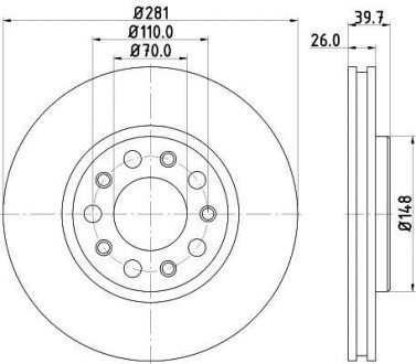 Гальмівний диск пер Лів/Прав Alfa Romeo Giulietta Fiat 500X Jeep Renegade 10-20D 0410- HELLA 8DD 355 117-231