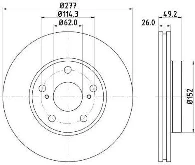 Гальмівний диск перед. Auris/Corolla 12- 1.2-1.8 (PRO) HELLA 8DD355119-661