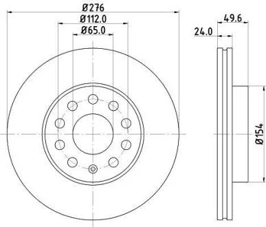 Гальмівний диск перед. A3/Leon/Octavia/Golf Pro HELLA 8DD355122-721