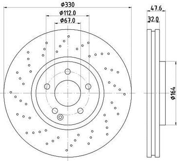 Тормозной диск перед. W211/W220 02-09 2.6-5.5 (PRO) HC HELLA 8DD355128-151 (фото 1)