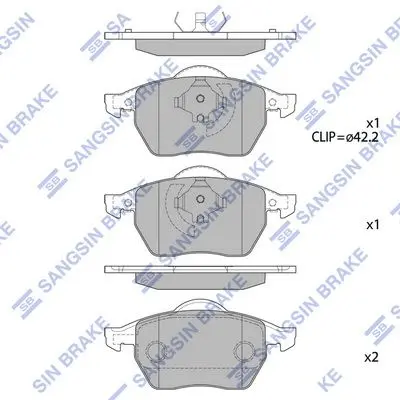 Колодки гальмівні передні Audi A3 (8L1) (-03), Skoda Octavia (-10), VW GOLF III, IV HI-Q Hi-Q (SANGSIN) SP2097A (фото 1)