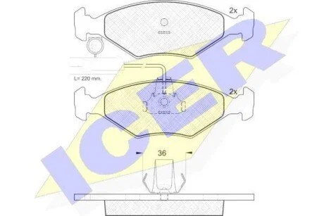 Колодки гальмівні дискові передні FIAT Siena 97-16, Albea 96-11, Palio 96-20 ICER 181226