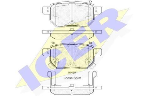 Гальмівні колодки задні (14.4mm) Toyota Auris/Yaris 06- ICER 181947