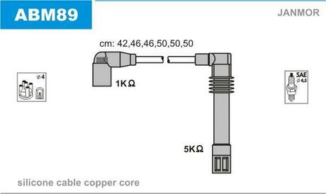 Провода Audi A4/A6/A8 2.4/2.6/2.8 95- Skoda SuperB 2.8 V Janmor ABM89