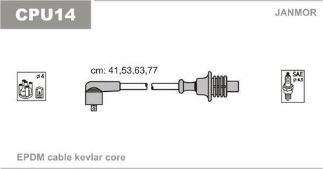 Комплект високовольтних проводів Citroen, Peugeot 1.6-2.0 89- Janmor CPU14 (фото 1)
