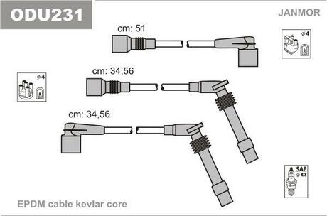 Комплект высоковольтных кабелей Opel Vectra 1.6/1.8/2.0 88- Janmor ODU231 (фото 1)