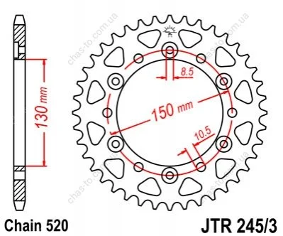 Звезда задняя JT JT MOTO JTR245/3.43 (фото 1)