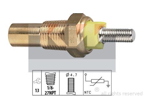 Датчик температури рідини охолодження. Датчик, температура охлаждающей жидкости. Датчик, температура охлаждающей жидкости KW 530028 (фото 1)