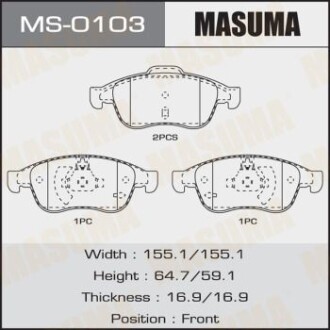 Колодки тормозные AN-7001K, P68050 передн RENAULT DUSTER 1.6 16V Hi-Flex, 1.6 16 MASUMA MS0103