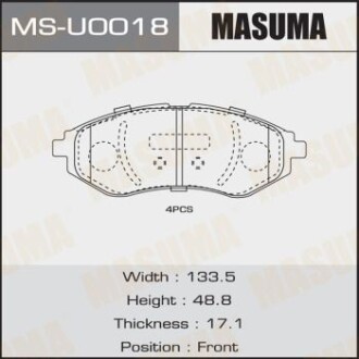 Колодки тормозные передн CHEVROLET AVEO (T300) MASUMA MSU0018