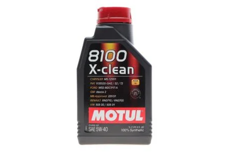 Олива моторна 100% синтетична д/авто /8100 X-CLEAN SAE 5W40 (1L)/102786 MOTUL 843411
