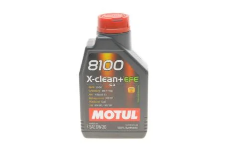Олива моторна 100% синтетична д/авто /8100 X-CLEAN+ EFE SAE 0W30 (1L)/111657 MOTUL 853911