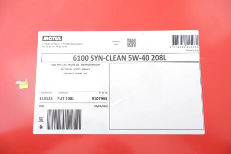 Олива моторна Technosynthese д/авто /6100 SYN-CLEAN SAE 5W40 (208L)/113128 MOTUL 854378