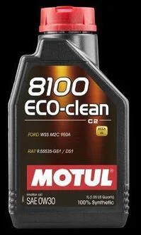 Масло Motul 8100 ECO-clean SAE 0W30 1L (ACEA C2 FIAT 955535-DS1/955535-GS1 FORD WSS M2C 950A) MOTUL MOTUL 8100 ECO-CLEAN SAE 0W30 1L/102888/