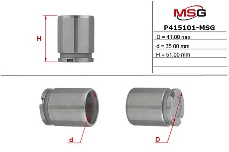 Поршень гальмівного супорту VW Golf VI 09-14; AUDI A4 04-08; SKODA Octavia A7 13-19; TOYOTA ProAce 13-16; RENAULT Trafic 14-; SEAT Leon 12-20; FIAT Scudo 07-16; PEUGEOT Expert 07-16; NISSAN NV300 16-; CITROEN Jumpy 07-16; OPEL Vivaro 01-14; ALFA ROME MSG P415101-MSG
