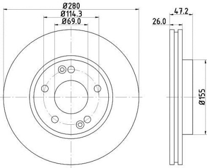 Диск тормозной передний Hyundai Tucson/Kia Sportage 2.0, 2.7 (04-) NISSHINBO ND6023K (фото 1)