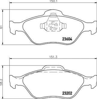 Колодки гальмівні дискові передні Mazda2 1.3, 1.4, 1.6 (03-)/Ford Fusion 1.4, 1.6 (04-12) NISSHINBO NP5008 (фото 1)