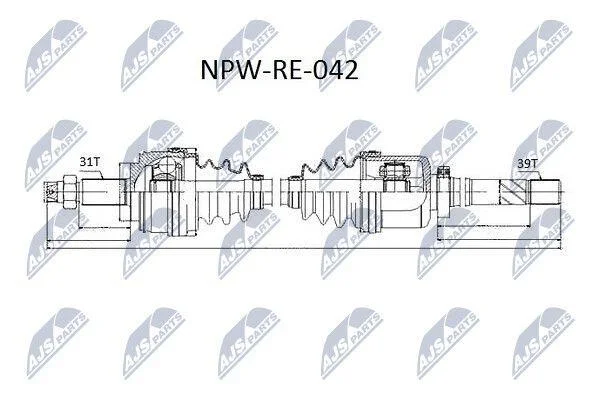 Піввісь права Renault Master 23dCi 10- (L:1074/A:31/D:39) NTY NPW-RE-042 (фото 1)