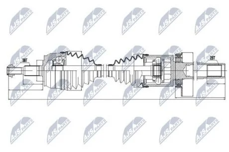 Піввісь права VW T5 Multivan 25 TDI 0403 - L:9523/A:38/K:26 NTY NPW-VW-035