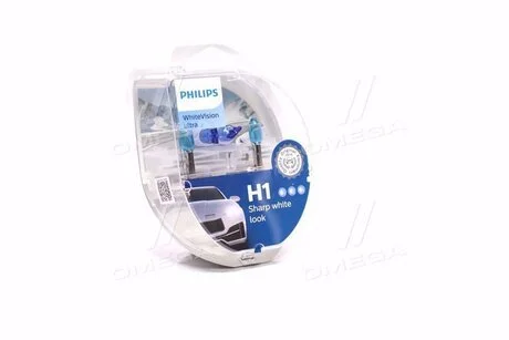 Автолампа WhiteVision Ultra H1 P14,5s 55 W светло-голубая PHILIPS 12258WVUSM