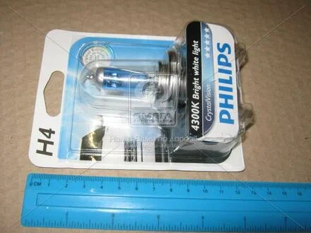 Автолампа CrystalVision H4 P43t-38 55 W 60 W синя PHILIPS 12342CVB1
