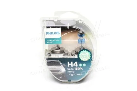 Автолампа X-tremeVision Pro150 H4 P43t-38 55 W 60 W прозоро-блакитна PHILIPS 12342XVPS2