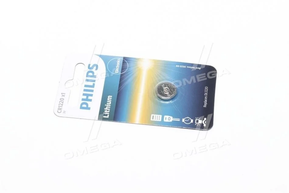 Батарейка CR1220 - 3.0V coin 1-blister (12.5 x 2.0) - Lithium (пр-во Philips) PHILIPS CR1220/00B (фото 1)