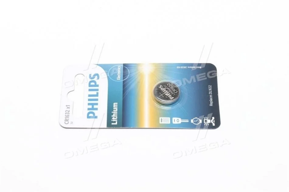 Батарейка CR1632 - 3.0V coin 1-blister (16.0x 3.2) - Lithium (пр-во Philips) PHILIPS CR1632/00B (фото 1)