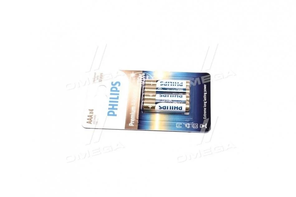 Батарейка LR03/AAA Premium Alkaline Blister 4шт (пр-во Philips) PHILIPS LR03M4B/10 (фото 1)