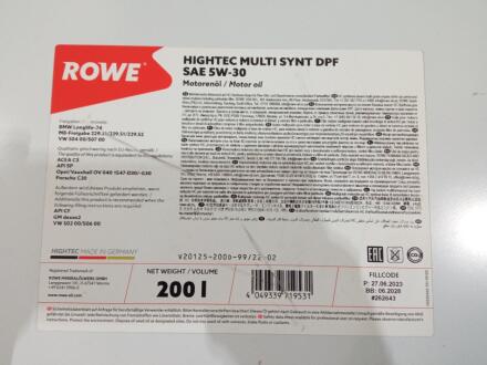 Олива моторна HIGHTEC MULTI SYNT DPF SAE 5W-30 (200 L) Rowe 20125-200D-99