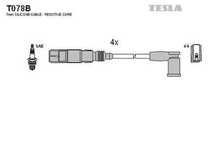 Комплект кабелей зажигания TESLA T078B