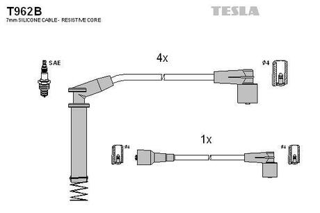 Комплект кабелей зажигания TESLA T962B