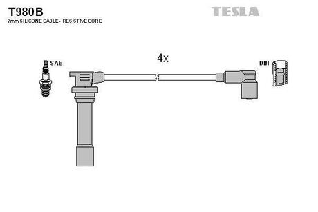 Комплект кабелей зажигания TESLA T980B