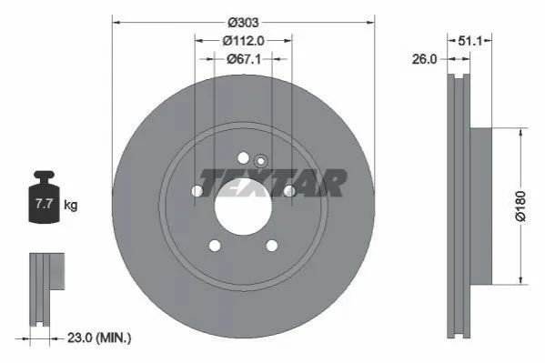 Диск тормозной MERCEDES M(W163) "F D=303mm "98-"05 T TEXTAR 92089905 (фото 1)