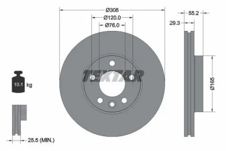 Диск гальмівний VW - замена на T92279505 T92121205 TEXTAR 92121205