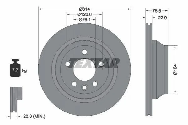 Диск тормозной VW Multivan/Touareg/T5 "R D=314mm "02-15 T TEXTAR 92121903 (фото 1)