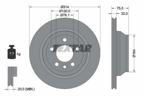 Диск тормозной VW Multivan/Touareg/T5 "R D=314mm "02-15 T TEXTAR 92121903