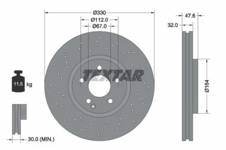 Диск гальмівний MERCEDES E(W211)/S(W220) "F D=330mm "02-09 - замена на T92124105 T92124100 TEXTAR 92124100