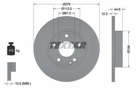 Диск тормозной MERCEDES A(W169) "F D=276mm "04-"12 T TEXTAR 92131803