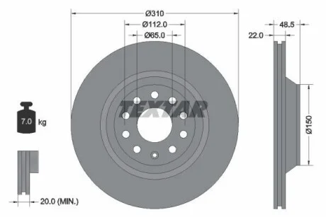 Диск гальмівний AUDI/SKODA/VW A3/SuperB/Golf/Passat "R D=310mm "05>> T92140703 TEXTAR 92140703