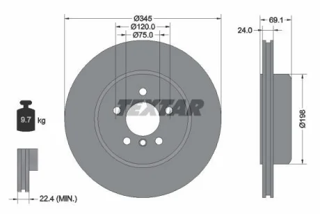 Двочастинний гальмівний диск задн Лів/Прав BMW 5 (F10), 5 (F11), 5 GRAN TURISMO (F07), 6 (F12), 6 (F TEXTAR 92253903