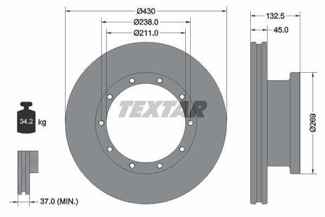 Гальмівний диск TX TEXTAR 93087900 (фото 1)