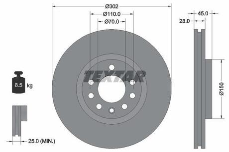 Гальмівний диск передній Opel Vectra C 1.8/2.0/2.2 16V, 2.2DTI 16V, 3.0 CDTI 04- TEXTAR 98200 1183 0 1
