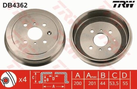 Гальмівний барабан CITROEN/PEUGEOT/TOYOTA C1/Aygo/107/108 \'\'05>> ="" TRW ="DB4362"